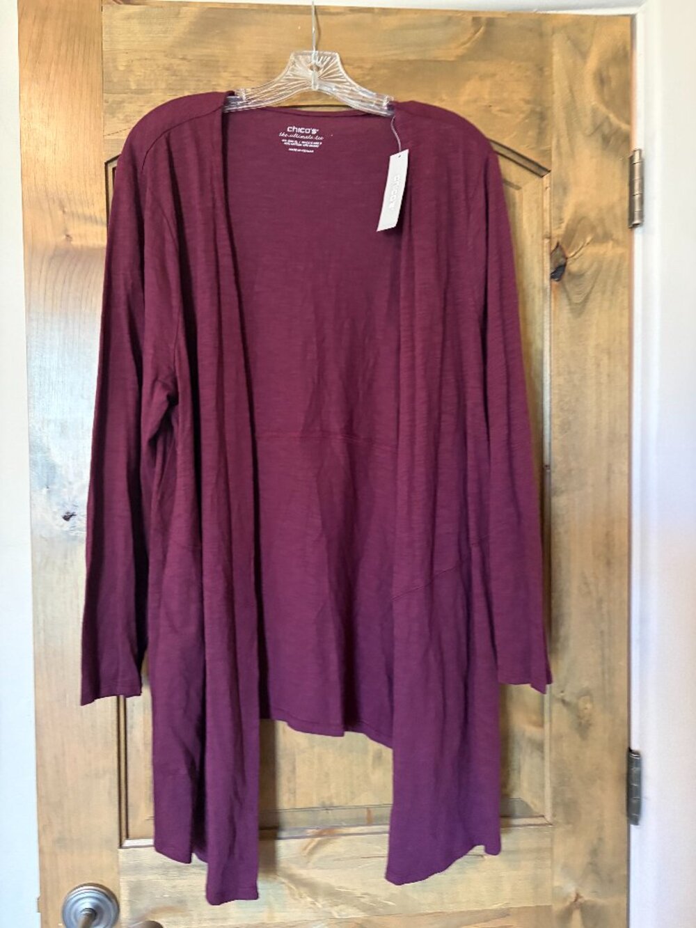 NWT CHICO'S XL (Chicos size 3) The ultimate Tee open cardigan-Deep merlot